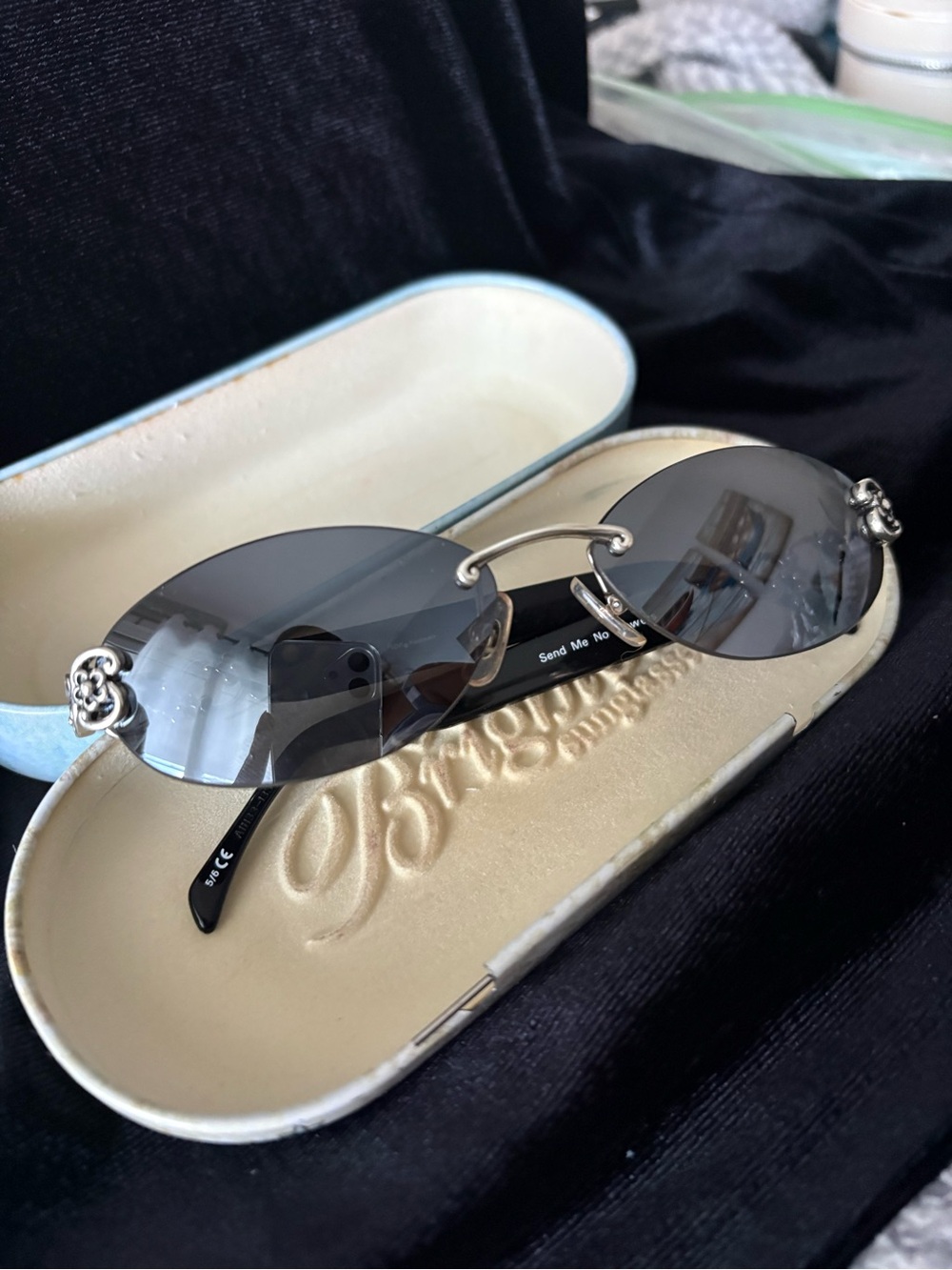 Brighton Chrome Flowers Rimless Black Sunglasses
